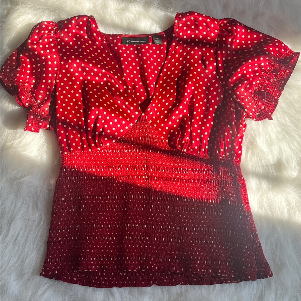 INC International Concepts Red and White Polka Dot Blouse
